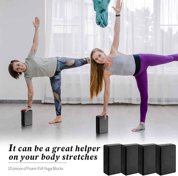 10 Pcs Foam EVA Yoga Blocks Lightweight Non Slip Supportive Yoga Bricks for Pilates Stretching and Meditation, Women Men Yogi Beginners