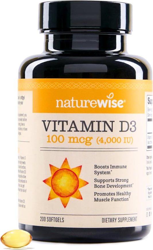 NatureWise Vitamin D3 4000iu (100 mcg) 200-Day Supply for Immune Support, Healthy Muscle Function, and Bone Health - Non-GMO, Gluten Free in Organic Extra Virgin Olive Oil, (Mini Softgel), 200 Count