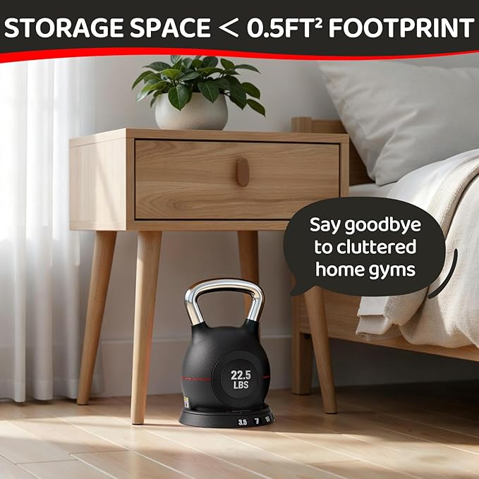 LIFERUN Adjustable Kettlebell Weight Set, 7 Weights, 22.5 lb or 44 lb, Quick-Change Handle for Home Gym, Space-Saving Design for Strength Training