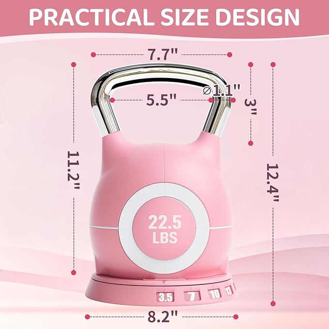 LIFERUN Adjustable Kettlebell Weight Set, 7 Weights, 22.5 lb or 44 lb, Quick-Change Handle for Home Gym, Space-Saving Design for Strength Training