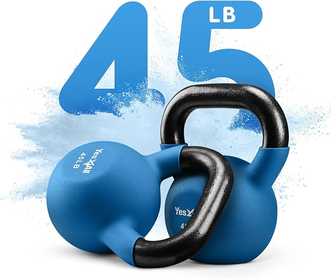 Yes4All Kettlebell, 5-65 LB Neoprene Coated Cast Iron Kettlebells, Wide Grip Handle & Flat Bottom for Swings, Squats, Deadlifts, Push Ups & Full Body Training at Home Gym - Single & Set