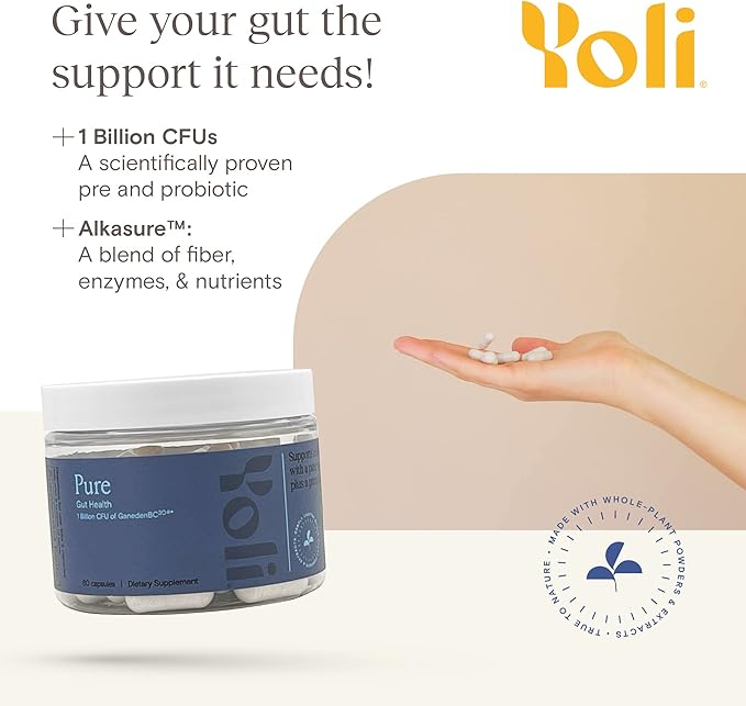 Yoli® Pure Probiotics for Digestive Health - Gut Health Supplements for Men and Women - Probiotic Capsules 1 Billion CFUs