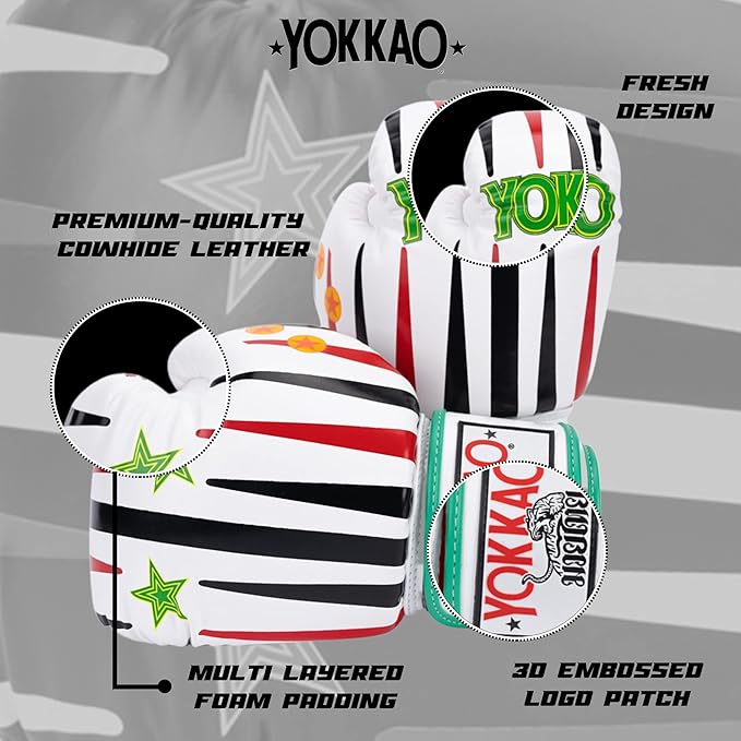 YOKKAO Design Breathable Muay Thai Boxing Glove | Premium Leather Training and Sparring Gloves for Men and Women | Winning Boxing Gloves | Punching Glove
