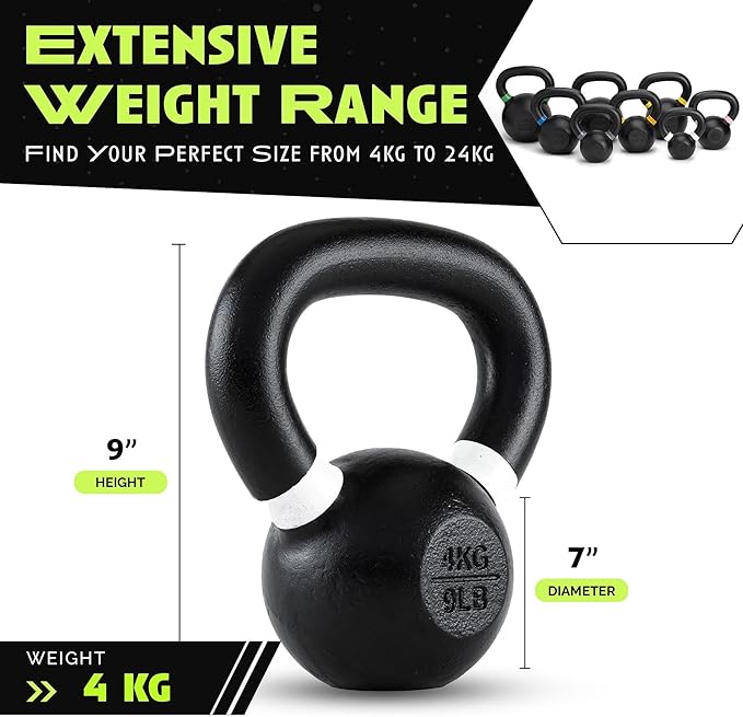 Rage Fitness Single Cast Iron Kettlebell | Powder Coated - Wide Handle Weights for Core & Glute Workouts; Swings, Squats, Deadlifts; Strength, Endurance & Flexibility for Men & Women