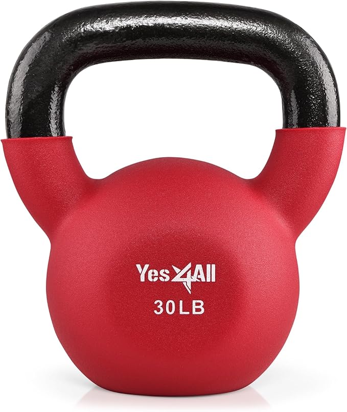 Yes4All Kettlebell, 5-65 LB Neoprene Coated Cast Iron Kettlebells, Wide Grip Handle & Flat Bottom for Swings, Squats, Deadlifts, Push Ups & Full Body Training at Home Gym - Single & Set