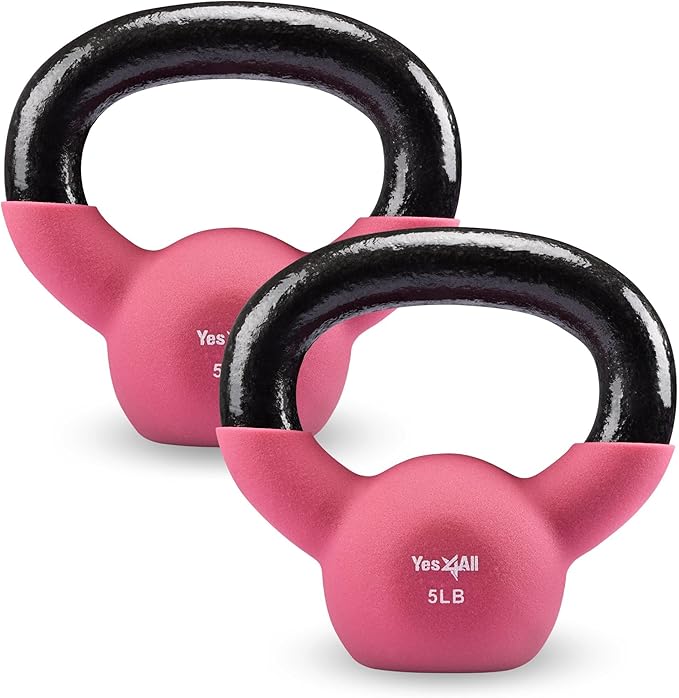 Yes4All Kettlebell, 5-65 LB Neoprene Coated Cast Iron Kettlebells, Wide Grip Handle & Flat Bottom for Swings, Squats, Deadlifts, Push Ups & Full Body Training at Home Gym - Single & Set