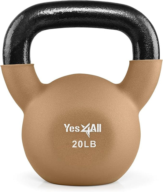 Yes4All Kettlebell, 5-65 LB Neoprene Coated Cast Iron Kettlebells, Wide Grip Handle & Flat Bottom for Swings, Squats, Deadlifts, Push Ups & Full Body Training at Home Gym - Single & Set