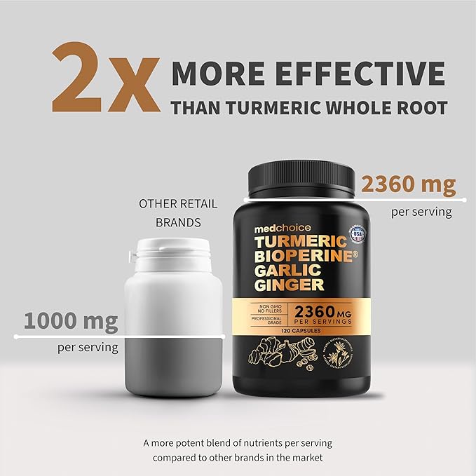 4-in-1 Turmeric and Garlic Supplements with Bioperine 2360 mg Turmeric Ginger Root Capsules with Garlic for Joint, Digestion & Immune Support (120 ct)