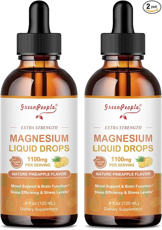 17-in-1 Triple Magnesium Complex Supplement,Magnesio Liquid Drops with Magnesium Glycinate & Citrate,Pineapple Flavor,Calm Mood,Muscle & Sleep for Adults,4 fl. oz 2Pack