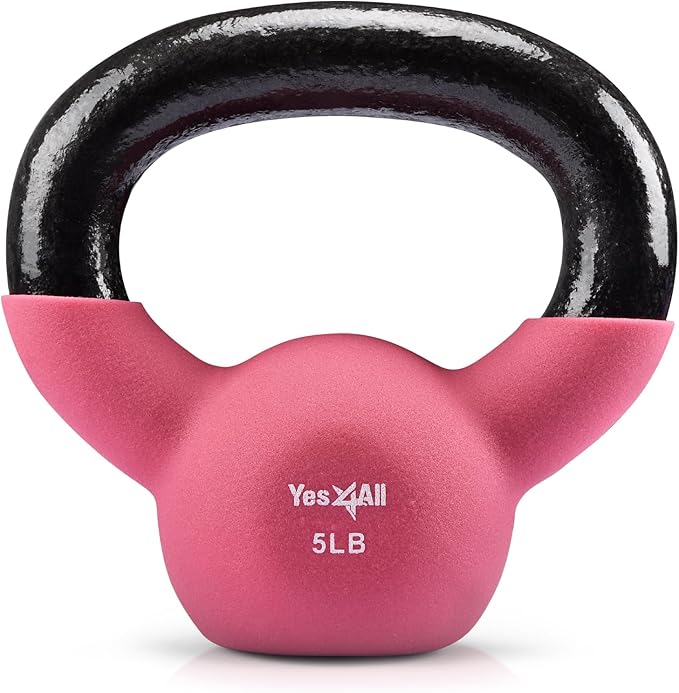 Yes4All Kettlebell, 5-65 LB Neoprene Coated Cast Iron Kettlebells, Wide Grip Handle & Flat Bottom for Swings, Squats, Deadlifts, Push Ups & Full Body Training at Home Gym - Single & Set