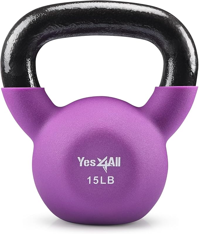 Yes4All Kettlebell, 5-65 LB Neoprene Coated Cast Iron Kettlebells, Wide Grip Handle & Flat Bottom for Swings, Squats, Deadlifts, Push Ups & Full Body Training at Home Gym - Single & Set