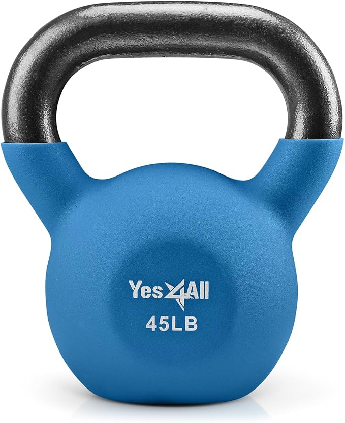 Yes4All Kettlebell, 5-65 LB Neoprene Coated Cast Iron Kettlebells, Wide Grip Handle & Flat Bottom for Swings, Squats, Deadlifts, Push Ups & Full Body Training at Home Gym - Single & Set