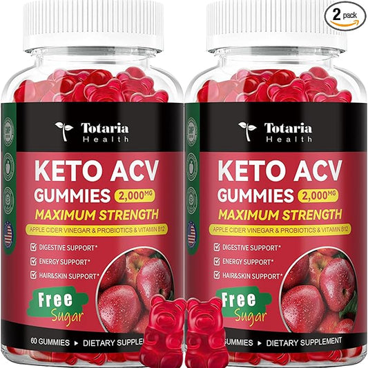 2 Pack Keto ACV Gummies - 4000mg Apple Cider Vinegar Gummies Sugar-Free with Probiotics, B12, Keto Supplements for Women & Men 120 Counts
