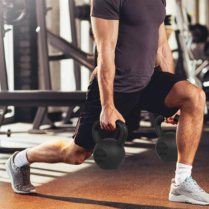 Yes4All Kettlebell Sets, 5 - 10 - 15 - 20 - 25 - 30 LB Cast Iron Strength Training Kettlebells, Wide Handles & Flat Bottom, Multi-Level from Beginners to Pros for Strength Training & Home Gym