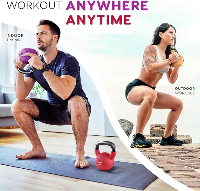 Yes4All Kettlebell, 5-65 LB Neoprene Coated Cast Iron Kettlebells, Wide Grip Handle & Flat Bottom for Swings, Squats, Deadlifts, Push Ups & Full Body Training at Home Gym - Single & Set