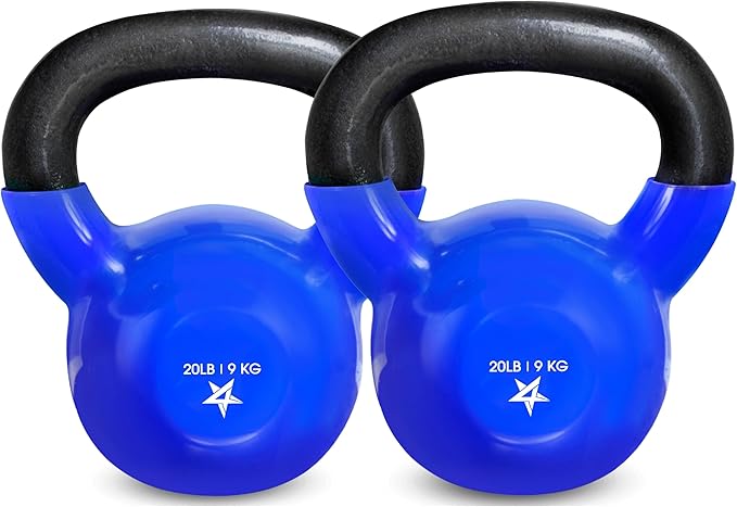 Yes4All Kettlebell, 5-100 LB Vinyl Coated Cast Iron Strength Training Kettlebells for Home Gym Exercises, Fitness, Full Body Workout Equipment, Push Ups, and Grip Strength