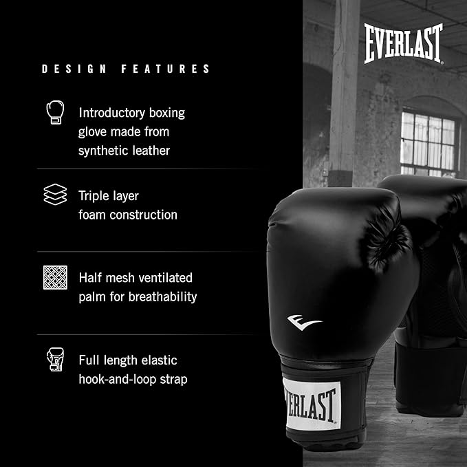 Everlast Prostyle 2 Boxing Gloves, Entry Level Training Gloves for Men and Women, Secure Fit Hook and Loop Closure & Ventilation, Heavy Bag & Speedbag Training