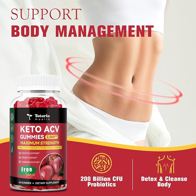 2 Pack Keto ACV Gummies - 4000mg Apple Cider Vinegar Gummies Sugar-Free with Probiotics, B12, Keto Supplements for Women & Men 120 Counts