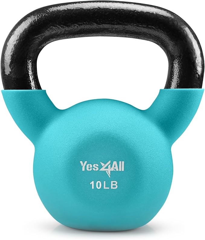 Yes4All Kettlebell, 5-65 LB Neoprene Coated Cast Iron Kettlebells, Wide Grip Handle & Flat Bottom for Swings, Squats, Deadlifts, Push Ups & Full Body Training at Home Gym - Single & Set