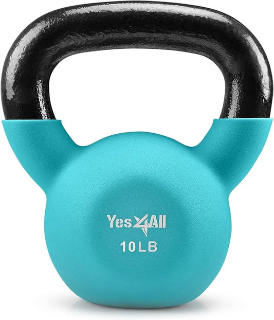 Yes4All Kettlebell, 5-65 LB Neoprene Coated Cast Iron Kettlebells, Wide Grip Handle & Flat Bottom for Swings, Squats, Deadlifts, Push Ups & Full Body Training at Home Gym - Single & Set