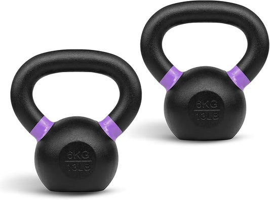 Yes4All Powder Coated Kettlebell, Cast Iron Core Kettlebells with Non-Slip Handle & Flat Bottom for Conditioning, Heavy Duty for Strength Training, 9lb to 71lb - Single & Pair