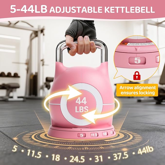 LIFERUN Adjustable Kettlebell Weight Set, 7 Weights, 22.5 lb or 44 lb, Quick-Change Handle for Home Gym, Space-Saving Design for Strength Training