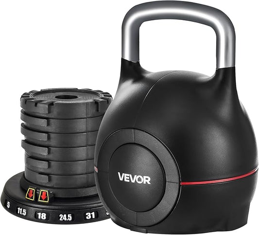 VEVOR Kettlebell, Adjustable Kettlebell with 7 Weight Levels, Die-Cast Aluminum and ABS Material, for Grip Strength Training, Full-body Workout & Cross-Training
