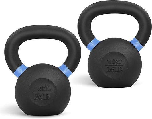 Yes4All Powder Coated Kettlebell, Cast Iron Core Kettlebells with Non-Slip Handle & Flat Bottom for Conditioning, Heavy Duty for Strength Training, 9lb to 71lb - Single & Pair
