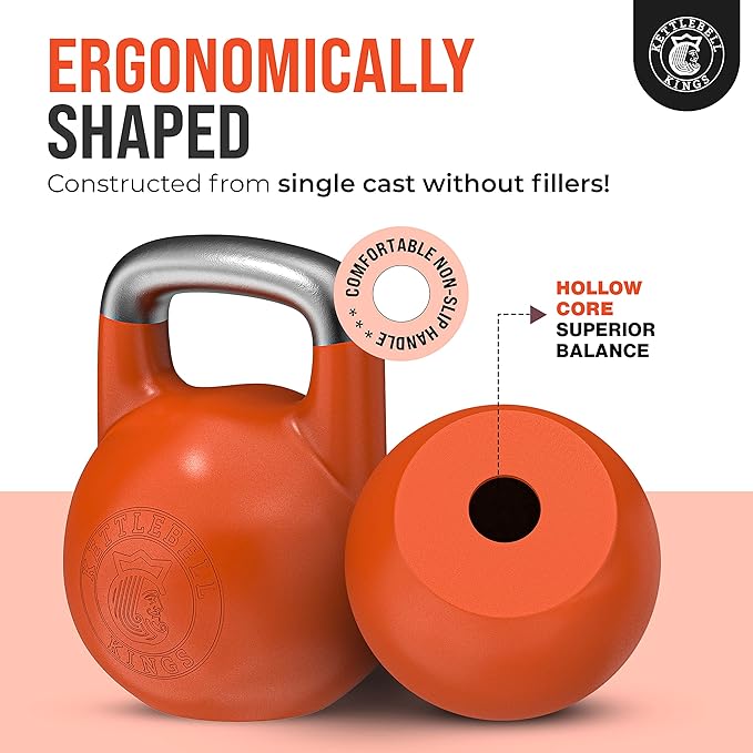 Kettlebell Kings Competition Kettlebells Weight (35mm handle) 8-48 KG | Hand weights Workout Gym Equipment & Strength training sets for Women & Men for Home Gym | Suitable for High Repetition Workouts