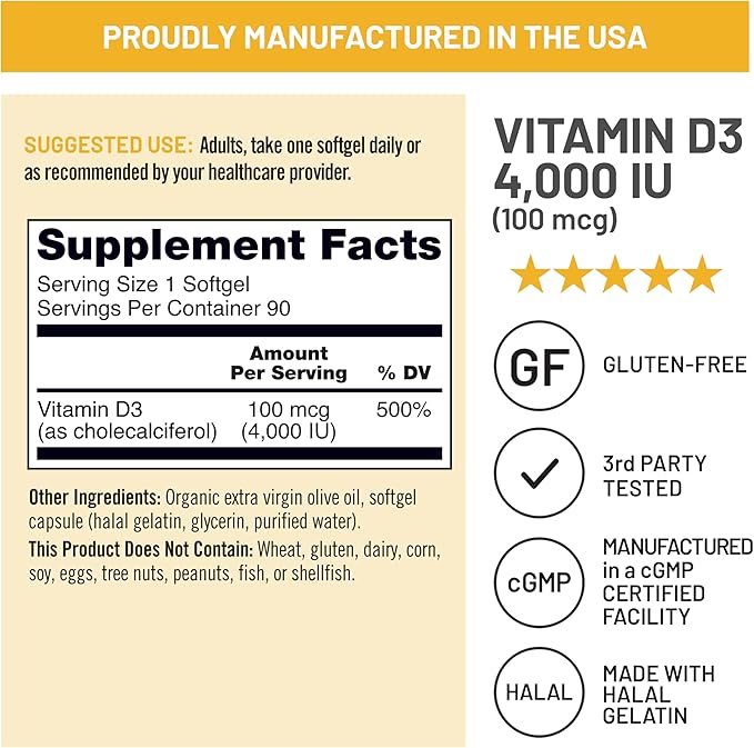 NatureWise Vitamin D3 4000iu (100 mcg) 90-Day Supply for Immune Support, Healthy Muscle Function, and Bone Health - Non-GMO, Gluten Free in Organic Extra Virgin Olive Oil, (Mini Softgel), 90 Count
