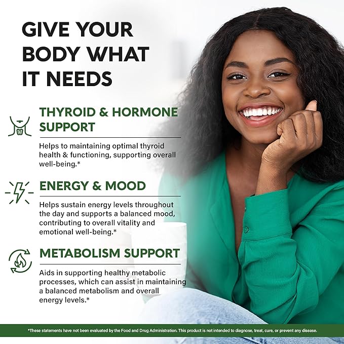 Thyroid Support for Women - Astragalus | Selenium 200 mcg | Zinc & Iodine | L-Tyrosine | Adaptogen Herbs - 21-in-1 Antioxidant & Immune Support - Vegan, Non-GMO, Lab Tested - 60 Capsules, Made in USA