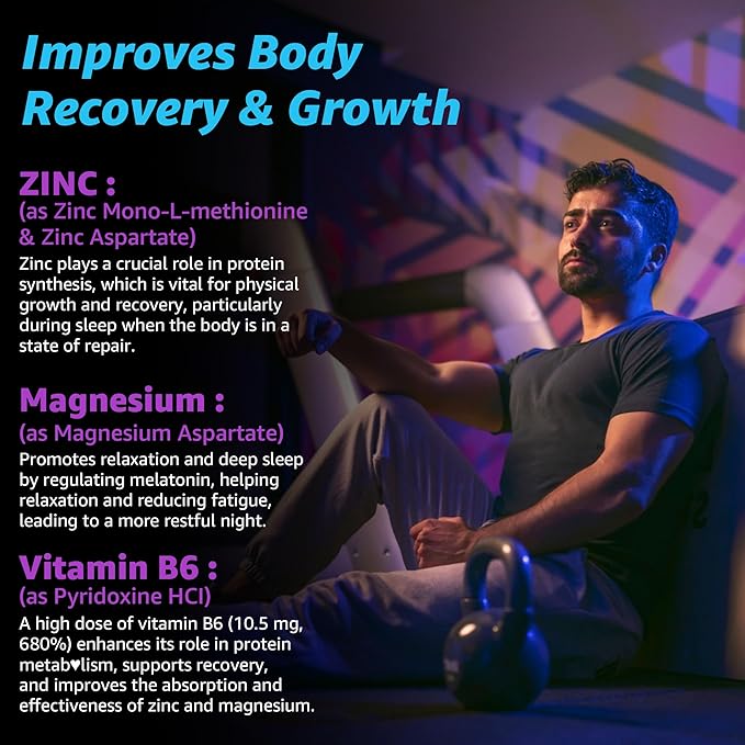 Zinc and Magnesium Supplement, Zinc Magnesium Aspartate Post Workout Gummies for Men Women, with Vitamin B6, B12, D3, Turmeric for Nighttime Recovery, Reduce Fatigue, Boost Immunity & Sleep, 60 Count