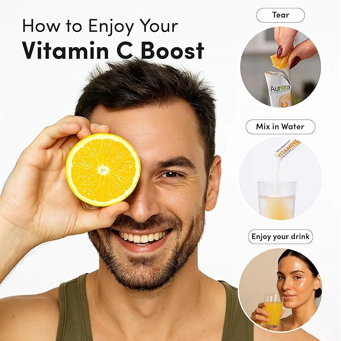 Aurora Nutrascience Nano-Pack Liposomal Vitamin C Powder Drink Mix, Immune Support, High Strength 3,000 mg Per Serving, 30 Single Serve Packets, Orange