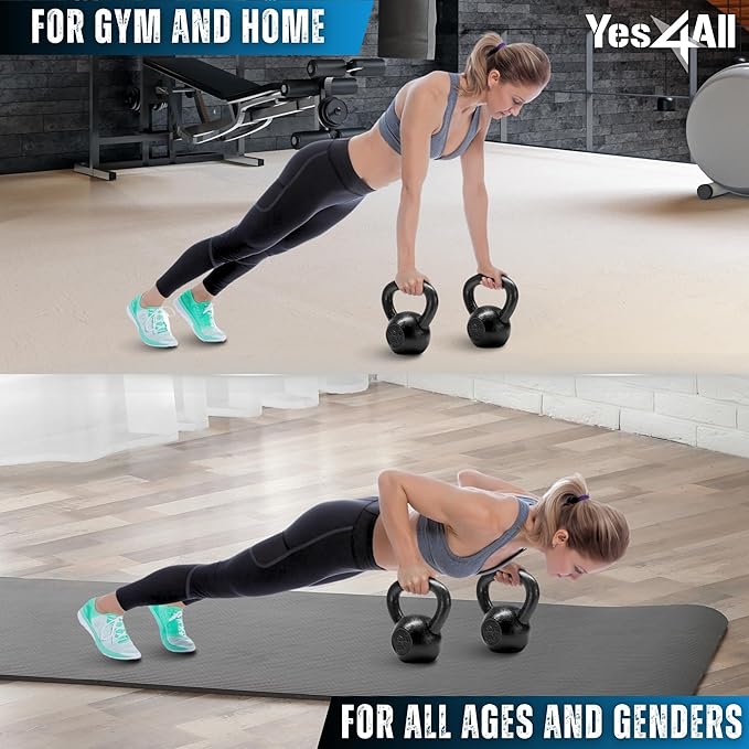 Yes4All Kettlebell Sets, 5 - 10 - 15 - 20 - 25 - 30 LB Cast Iron Strength Training Kettlebells, Wide Handles & Flat Bottom, Multi-Level from Beginners to Pros for Strength Training & Home Gym