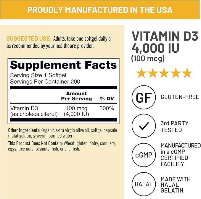 NatureWise Vitamin D3 4000iu (100 mcg) 200-Day Supply for Immune Support, Healthy Muscle Function, and Bone Health - Non-GMO, Gluten Free in Organic Extra Virgin Olive Oil, (Mini Softgel), 200 Count