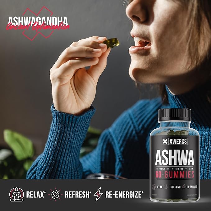 Xwerks Ashwagandha Root Gummies, Extra Strength 1500mg Per Serving, Natural Herbal Supplement for Immune Support, Stress Relief and Strength, Non GMO Gluten Free Vegan Vitamins for Adults, 60 Count