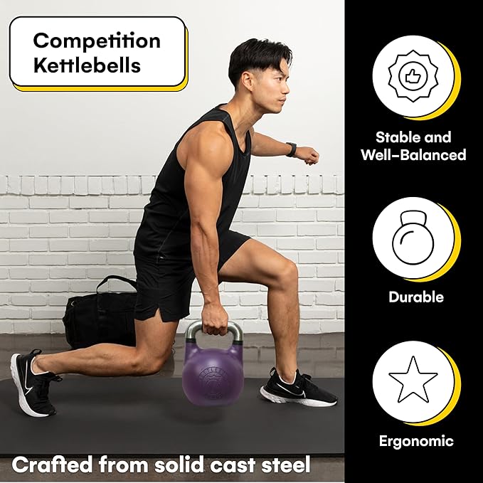 Kettlebell Kings Competition Kettlebells Weight (35mm handle) 8-48 KG | Hand weights Workout Gym Equipment & Strength training sets for Women & Men for Home Gym | Suitable for High Repetition Workouts