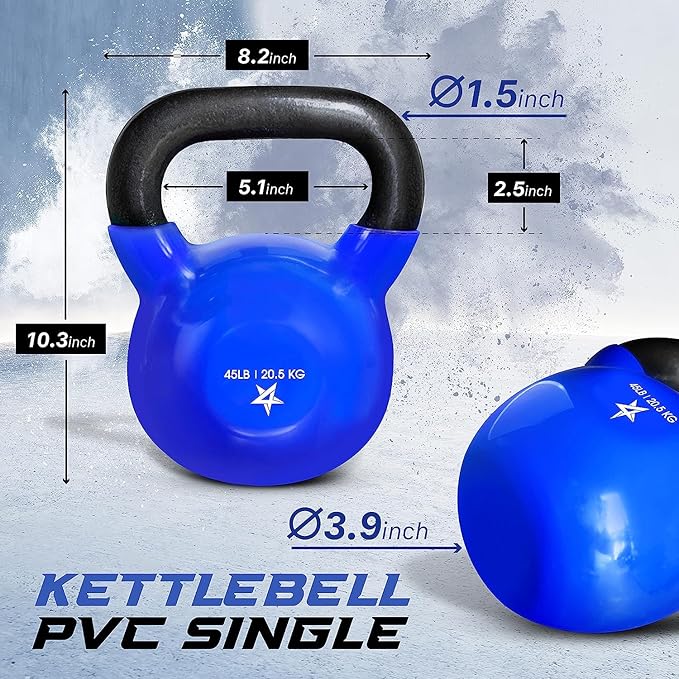 Yes4All Kettlebell, 5-100 LB Vinyl Coated Cast Iron Strength Training Kettlebells for Home Gym Exercises, Fitness, Full Body Workout Equipment, Push Ups, and Grip Strength