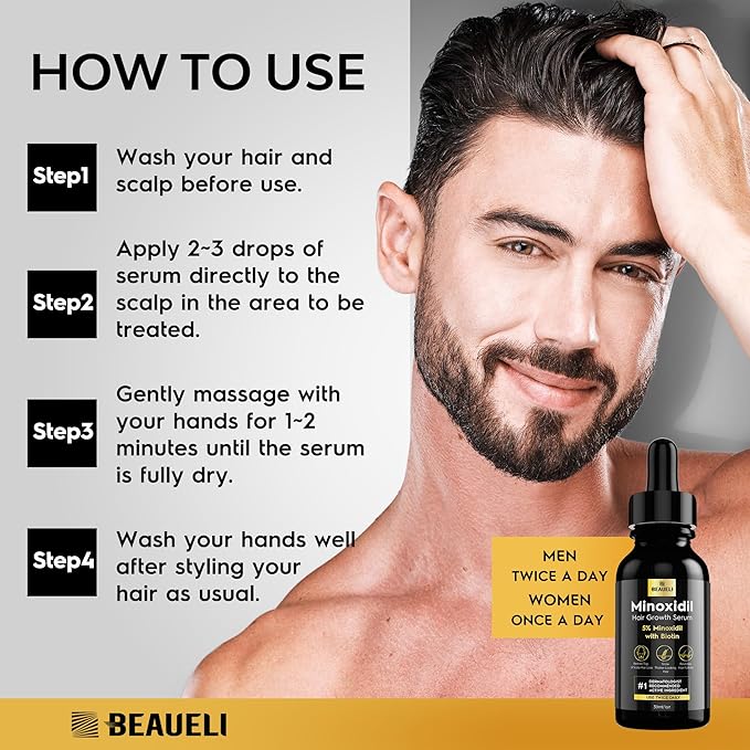 5% Minoxidil for Men and Women, Hair Growth, Beard Growth, Hair Regrowth, Unscented Drop, 3 Fl Oz, 3 Bottles