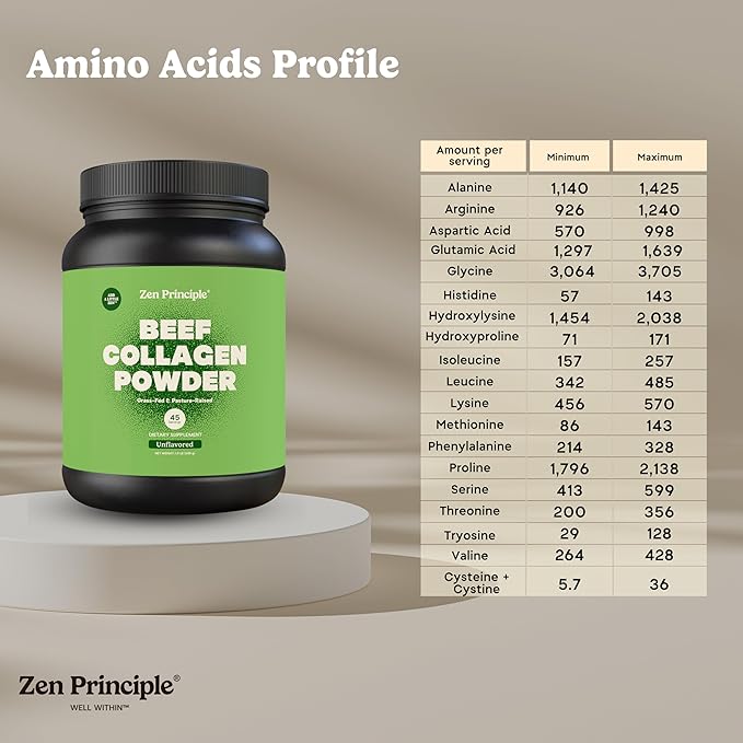 Zen Principle Grass-Fed Agglomerated Hydrolyzed Collagen Peptides 1.5 lb. Anti-Aging Protein Powder for Healthy Hair, Skin, Joints. Paleo Friendly, GMO and Gluten Free, Pasture-Raised Bovine.