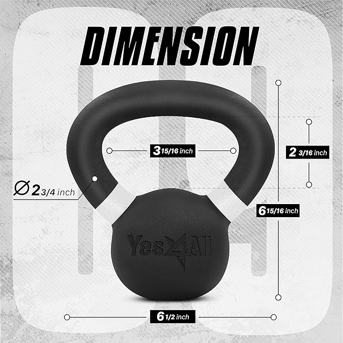Yes4All Powder Coated Kettlebell, Cast Iron Core Kettlebells with Non-Slip Handle & Flat Bottom for Conditioning, Heavy Duty for Strength Training, 9lb to 71lb - Single & Pair