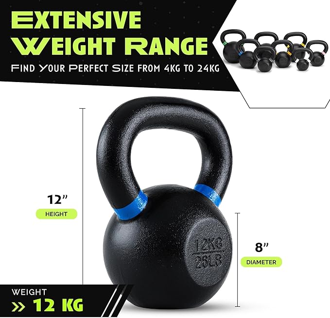 Rage Fitness Single Cast Iron Kettlebell | Powder Coated - Wide Handle Weights for Core & Glute Workouts; Swings, Squats, Deadlifts; Strength, Endurance & Flexibility for Men & Women