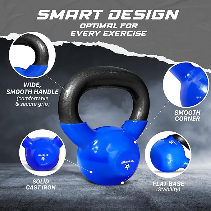 Yes4All Kettlebell, 5-100 LB Vinyl Coated Cast Iron Strength Training Kettlebells for Home Gym Exercises, Fitness, Full Body Workout Equipment, Push Ups, and Grip Strength