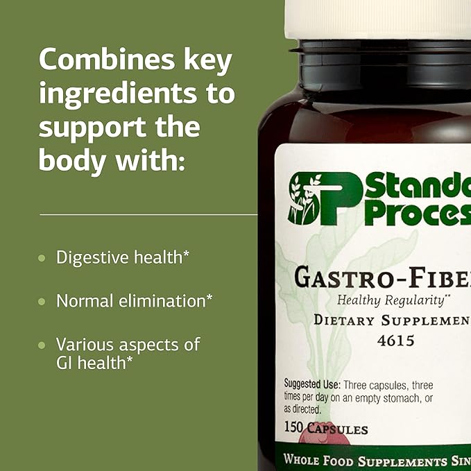 Standard Process Inc. Gastro-Fiber - Whole Food Digestion and Digestive Health, Indigestion, and Cramps with Collinsonia Root, Apple Pectin, and Fennel Seed - 150 Capsules