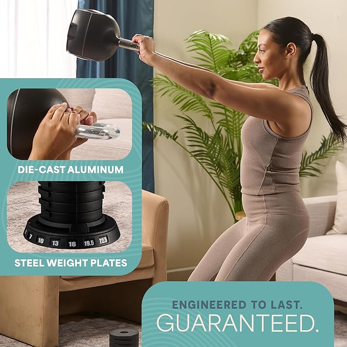 Lifepro Adjustable Kettlebell - 7in1 Kettlebells Weight with Quick-Select Dial & Safety Lock – Choose 22.5 lb or 44 lb – Compact Space Saving for Strength Training & Full Body Workouts