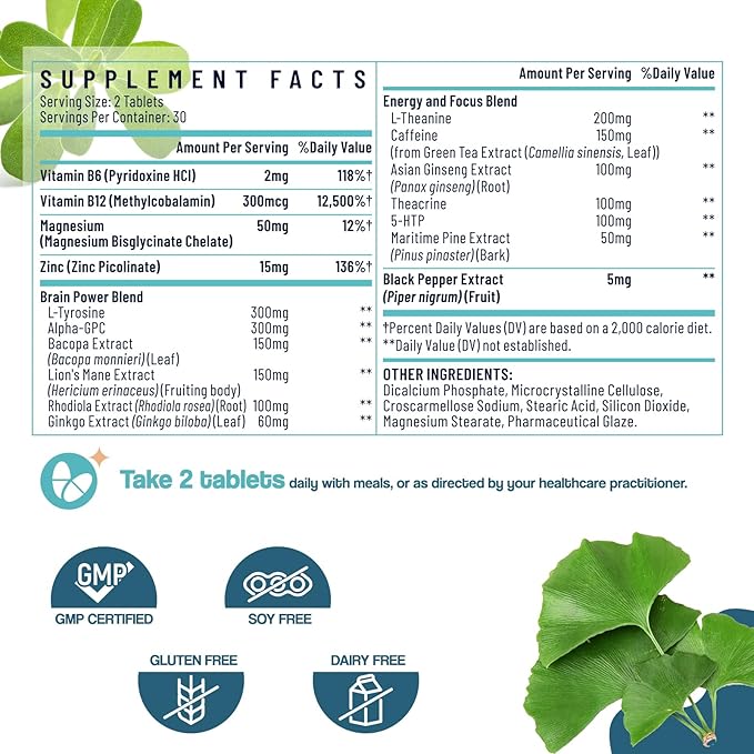 17-in-1 Brain Supplement with Herbal Extracts, Vitamins & Amino Acids (60 Tablets)