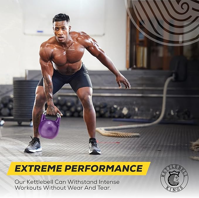 Kettlebell Kings Competition Kettlebells Weight (35mm handle) 8-48 KG | Hand weights Workout Gym Equipment & Strength training sets for Women & Men for Home Gym | Suitable for High Repetition Workouts