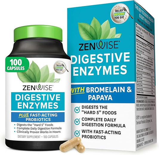 Zenwise Health Digestive Enzymes for Gut Health & Bloating Relief - Multi Enzymes Digestion Supplement with Probiotics, Bromelain & Papaya for Digestive Health Support - Men & Women - 100 Count