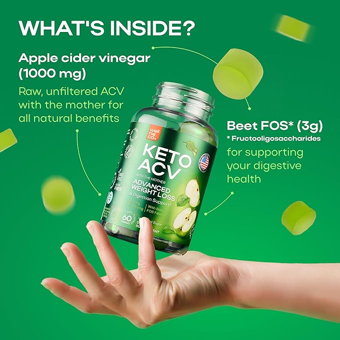 Advanced Keto ACV Gummies for Weight Loss 1000 Mg - Natural GLP-1 Support - Apple Cider Vinegar Gummies Made in USA for Metabolism - ACV, Beet FOS Fiber - Keto Supplement Kelly Clarkson - Sugar Free