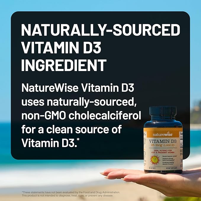 NatureWise Vitamin D3 1000iu (25 mcg) 200-Day Supply for Immune Support, Healthy Muscle Function, and Bone Health - Non-GMO, Gluten Free in Organic Extra Virgin Olive Oil, (Mini Softgel), 200 Count